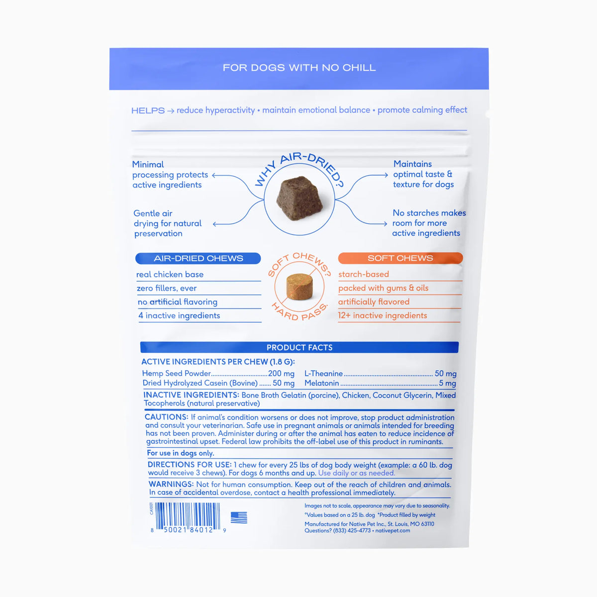 Native Pet Calming Chews for Dogs - Melatonin for Dogs Anxiety Relief - Grain Free All Natural Hemp Calming Treats & L-Theanine Helps Manage Stress & Separation Anxiety - Puppy Sleep Aid