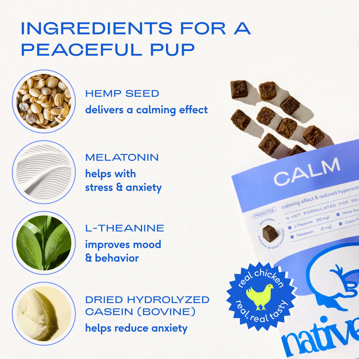 Native Pet Calming Chews for Dogs - Melatonin for Dogs Anxiety Relief - Grain Free All Natural Hemp Calming Treats & L-Theanine Helps Manage Stress & Separation Anxiety - Puppy Sleep Aid