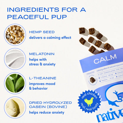 Native Pet Calming Chews for Dogs - Melatonin for Dogs Anxiety Relief - Grain Free All Natural Hemp Calming Treats & L-Theanine Helps Manage Stress & Separation Anxiety - Puppy Sleep Aid
